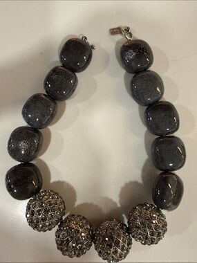 Sparkling Hematite Statement Necklace with Pavé Spheres